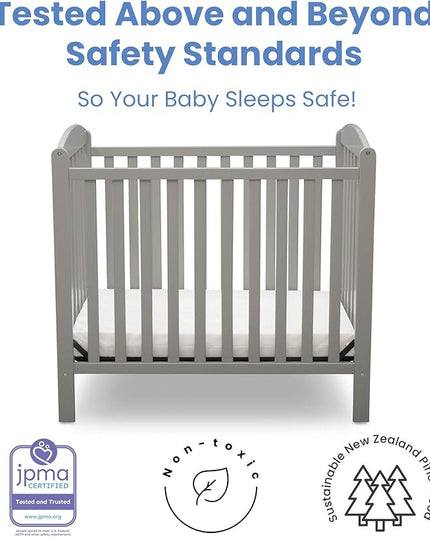 Delta Children Emery Mini Convertible Baby Crib with 2.75-inch Mattress, Grey - LeafyLoom