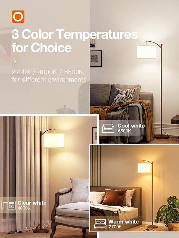 addlon Floor Lamp for Living Room with 3 Color Temperatures, Standing lamp with Linen lampshade for Bedroom, Office, Lamps with 9W LED Bulb Included - Brown with Beige Shade - LeafyLoom