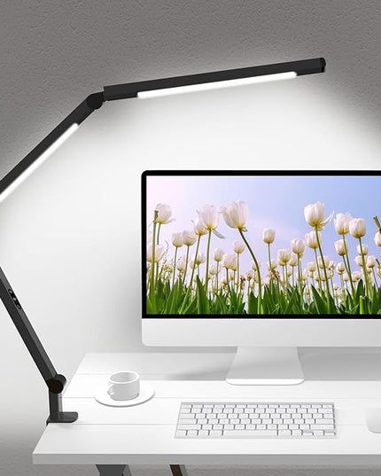 LED Desk Lamp with Clamp, Architect Desk Lamp with Dual Light and Adjustable Swing Arm, Clip-on Eye-Care 4 CCT Modes & 5 Brightness Levels Table Light Modern Desk Light for Home Office - LeafyLoom