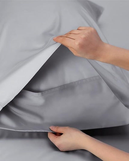 Bedsure Twin XL Sheet Set Dorm Bedding, Cooling Sheets Twin Extra Long Sheets, Rayon Derived from Bamboo, Deep Pocket Up to 16", Hotel Luxury Silky Bedding Sheets & Pillowcases, Silver Grey - LeafyLoom