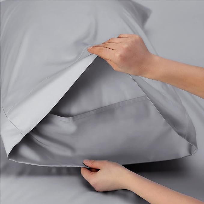Bedsure Twin XL Sheet Set Dorm Bedding, Cooling Sheets Twin Extra Long Sheets, Rayon Derived from Bamboo, Deep Pocket Up to 16", Hotel Luxury Silky Bedding Sheets & Pillowcases, Silver Grey - LeafyLoom