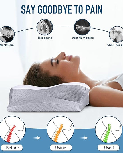 Memory Foam Pillows Cervical Neck Pillow for Neck Pain Relief, Contour Cooling Bed Pillow for Sleeping, Odorless Ergonomic Orthopedic Neck Support Pillows for Side Back Stomach Sleeper with Pillowcase - LeafyLoom