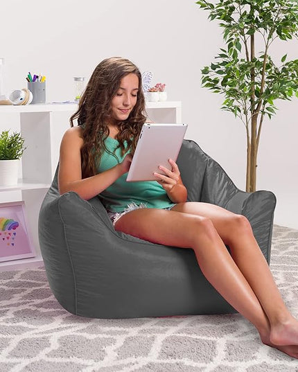 Posh Creations Structured Comfy Seat for Playrooms and Bedrooms, Large Bean Bag Chair, Malibu Lounge, Charcoal Gray - LeafyLoom