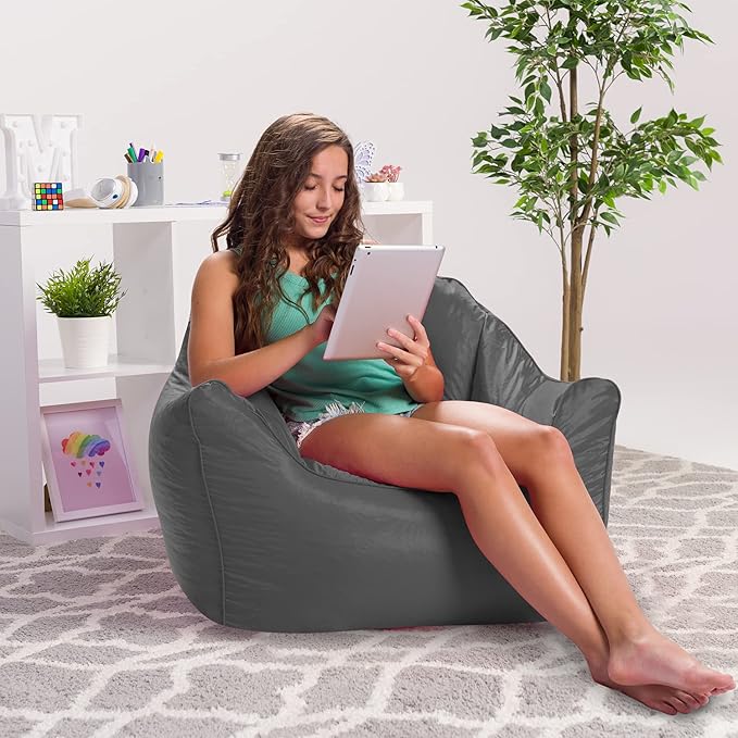Posh Creations Structured Comfy Seat for Playrooms and Bedrooms, Large Bean Bag Chair, Malibu Lounge, Charcoal Gray - LeafyLoom