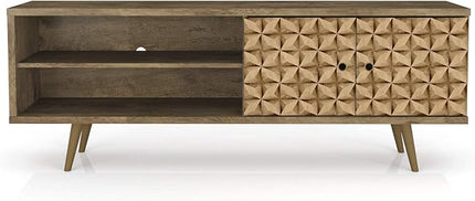 Manhattan Comfort Liberty Mid Century Modern TV Stand for Televisions up to 60 Inches, Bedroom and Living Room Entertainment Center with Storage, Shelves, and Cabinet, 63" Wide, Rustic Brown/3D Brown - LeafyLoom