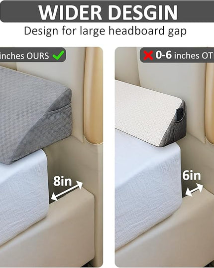 Wedge Pillow for Headboard - Queen Size Bed Wedge Pillow Headboard, Bed Wedge Gap Filler, Pillow Wedge for Headboard Gap - Fill The Gap (0-8") Between Headboard and Mattress (60"x10"x6") - LeafyLoom