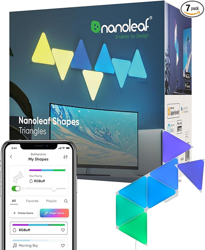 Nanoleaf Shapes WiFi and Thread Smart RGBW 16M+ Color LED Dimmable Gaming and Home Decor Wall Lights Smarter Kits (Triangles Smarter Kit (7 Pack) NANOLEAF