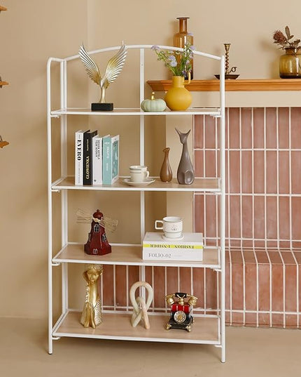 No Assembly Folding Bookshelf, 4 Tier White Bookshelf, Metal Book Shelf for Storage, Folding Bookcase for Office Organization and Storage, 12.87" D x 30.9" W x 55.71" H - LeafyLoom