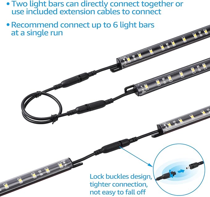 TORCHSTAR LED Safe Lighting Kit, (6) 12 Inch Linkable Light Bars + Motion Sensor + UL Power Adapter, 900LM, Input 100-240V, for Under Cabinet Gun Safe Locker Closet Showcase, 5000K Daylight TORCHSTAR