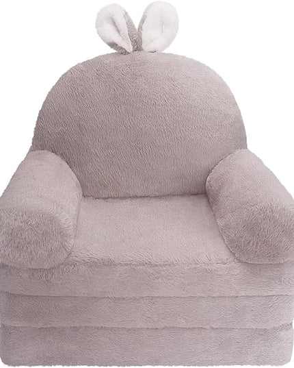 Kids Couch Fold Out Soft Toddler Chairs,Toddler Armrest Chair Bed for Play,Gift for 0-3 Years,Grey Bunny - LeafyLoom