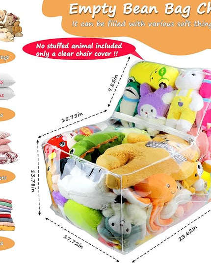 Clear Stuffed Animal Bean Bag Chair Cover for Kids, Waterproof Large Stuffable Beanbag Chair Cover, Creative PVC Plush Toys Storage, for Organizing Toddler & Children Rooms Soft Stuff Animal - LeafyLoom