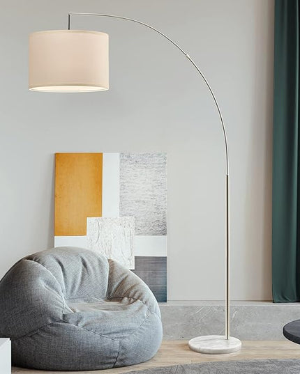 Oneach Modern Arc Floor Lamp for Living Room Arching Hanging Lamp Shade Over The Couch for Reading Bedroom Office Brushed Steel Arch Standing Floor Light Silver - LeafyLoom