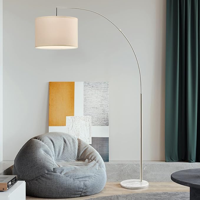 Oneach Modern Arc Floor Lamp for Living Room Arching Hanging Lamp Shade Over The Couch for Reading Bedroom Office Brushed Steel Arch Standing Floor Light Silver - LeafyLoom