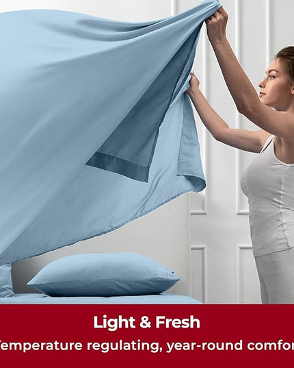 Mellanni California King Sheets Set - 6 PC Iconic Collection Bedding Sheets & Pillowcases - Soft, Cooling Bed Sheets - Deep Pocket up to 16 inch - 6 PC (Cal King, Light Blue w/Extra Pillow Cases) - LeafyLoom