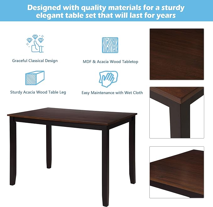 NicBex Dining Room Table Set for 4 Kitchen Table and Chairs Dining Table Set Home Kitchen Table and Chairs Wood Dining Set for Kitchen, Dining Room, Dinette, Breakfast Nook, Black - LeafyLoom