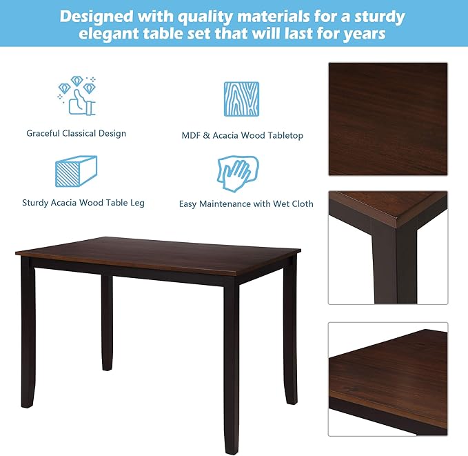 5-Piece Dining 4, Solid Wood Kitchen Table Set with Ergonomic Design Comfortable Chairs, Add an Elegant Touch to Your Home, Black+Cherry, Onesize - LeafyLoom