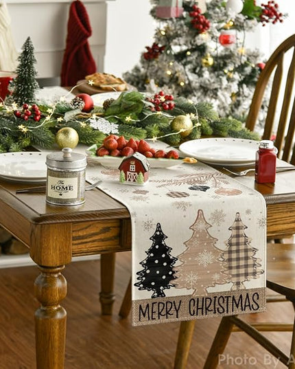 Artoid Mode Brown Pine Trees Snowflake Merry Christmas Table Runner, Winter Xmas Holiday Kitchen Dining Table Decoration for Home Party Decor 13x72 Inch ArtoidMode