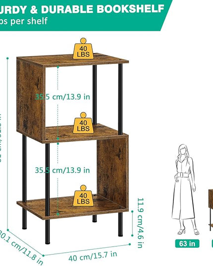 ETELI 3 Tier Short Bookshelf Narrow Standing Bookcase Shelf Small Bookshelf with Storage for Farmhouse, Living Room, Bedroom, and Home Office - LeafyLoom
