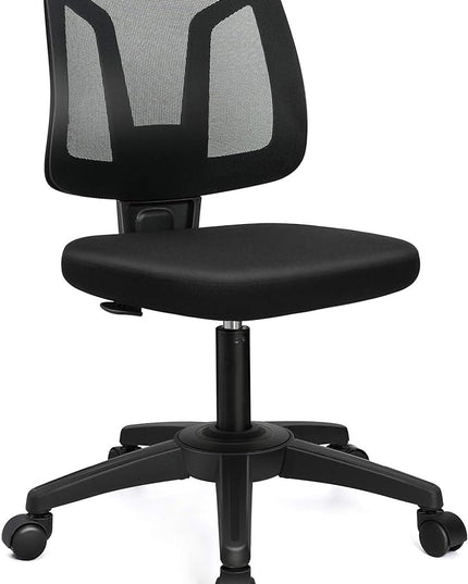 Armless Mesh Office Chair Ergonomic Swivel Black Small Computer Desk Chair No Arms with Lumbar Support Height Adjustable Task Chair for Adults and Kids - LeafyLoom