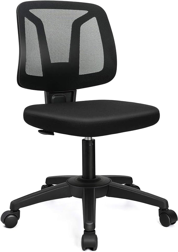 Armless Mesh Office Chair Ergonomic Swivel Black Small Computer Desk Chair No Arms with Lumbar Support Height Adjustable Task Chair for Adults and Kids - LeafyLoom