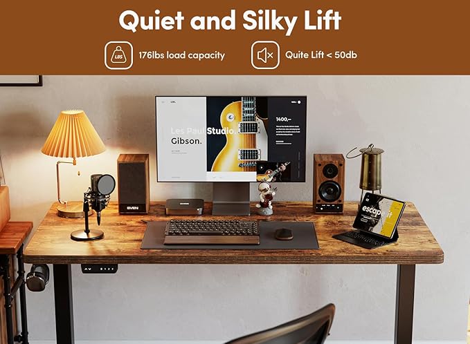 BANTI 55'' Standing Desk, Electric Stand up Height Adjustable Home Office Table, Sit Stand Desk with Splice Board, Rustic Brown - LeafyLoom