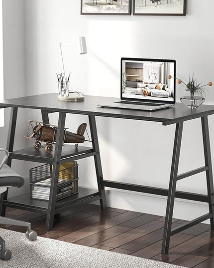 sogesfurniture 47 inches Writing Computer Study Desk with 2 Tier Storage Shelves on Left or Right Side, Trestle Desk, Home Office Study Desk,Black - LeafyLoom