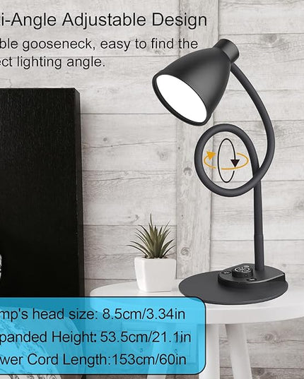 BOHON LED Desk Lamp with USB Charging Port 3 Color Modes Dimmable Reading Light Intelligent Induction Auto Dimming Task Lamp Flexible Gooseneck Table Lamp for Bedside Office, AC Adapter Include - LeafyLoom