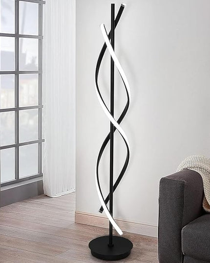 Modern Floor Lamps for Living Room Bright Lighting LED 33w 53in with Remote 3 Colors Dimmable Unique Office Corner Lamp Black Arc Spiral Floor Lamp - LeafyLoom