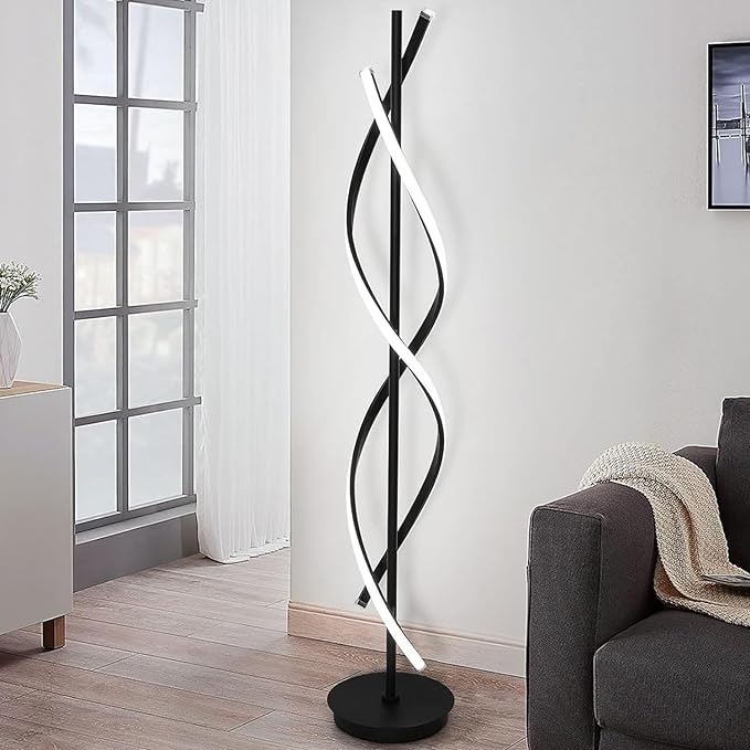 Modern Floor Lamps for Living Room Bright Lighting LED 33w 53in with Remote 3 Colors Dimmable Unique Office Corner Lamp Black Arc Spiral Floor Lamp - LeafyLoom