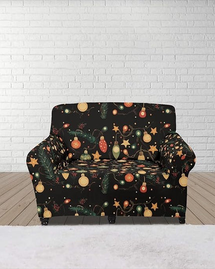 FKELYI Christmas Lights Sofa Furniture Protector with Elastic Bottom Easy Going Stretch Sofa Slipcover for Indoor Non-Slip Sofa Couch Cover S FKELYI