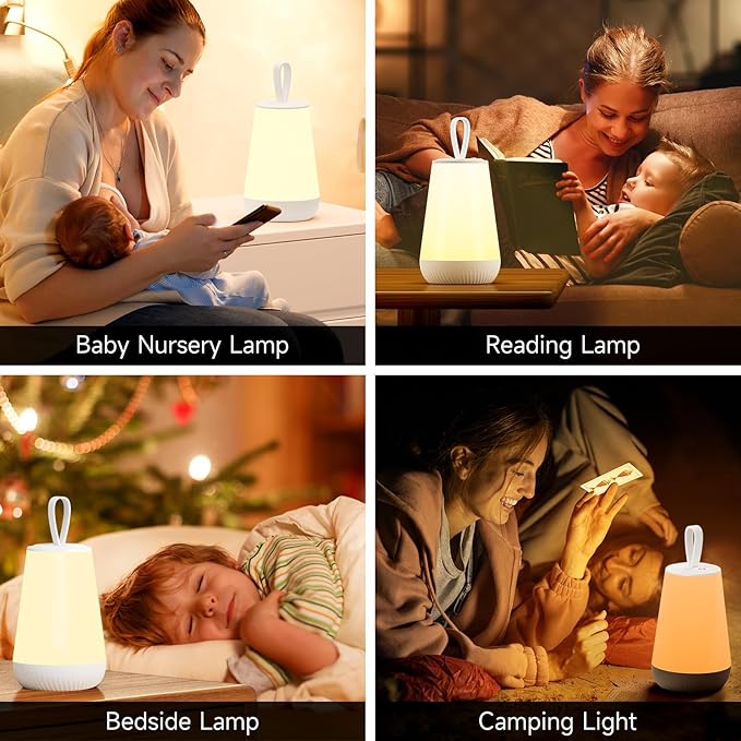 Dimmable Night Light Touch Lamp for Bedroom Rechargeable Remote Bedside Lamp Portable Hanging Table Lamp Changeable Warm White Light Perfect Toy Gift for Kids Adults - LeafyLoom