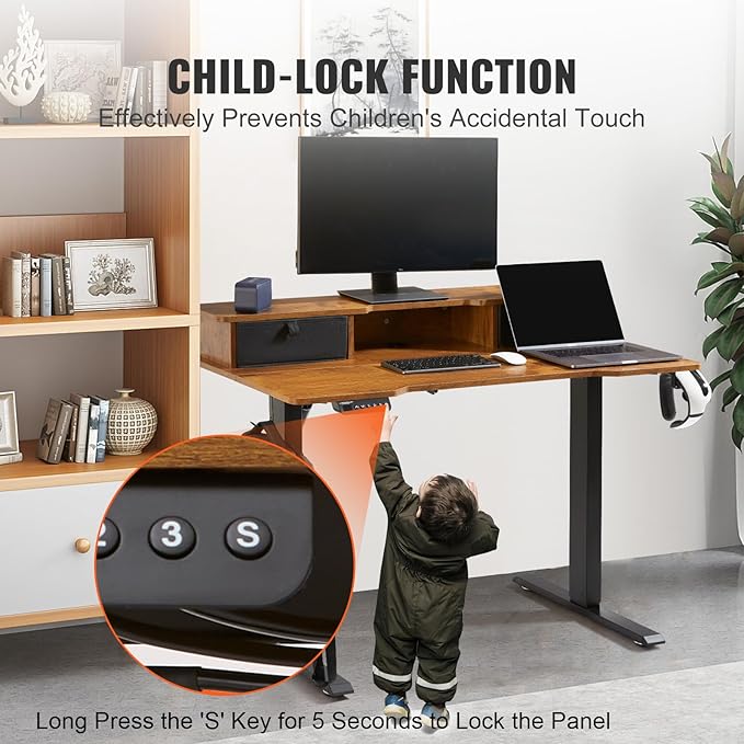 VEVOR Standing Desk with Shelves 47.2 x 23.6 Inch Height Adjustable Desk Dual Monitor Riser Workstation Adjustable Desk 3-Key Modes Sturdy Dual Metal Frame 180LBS Capacity for Home Office - LeafyLoom