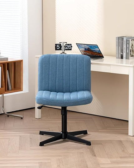 Panana Office Chair Fabric Padded Seat Armless Desk Chair Swivel Computer Task Chair Mid-Back No Wheels Accent Chair (Blue) - LeafyLoom