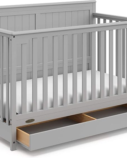 Graco Hadley 5-in-1 Convertible Crib with Drawer (Pebble Gray) – GREENGUARD Gold Certified, Crib with Drawer Combo, Full-Size Nursery Storage Drawer, Converts to Toddler Bed, Daybed - LeafyLoom