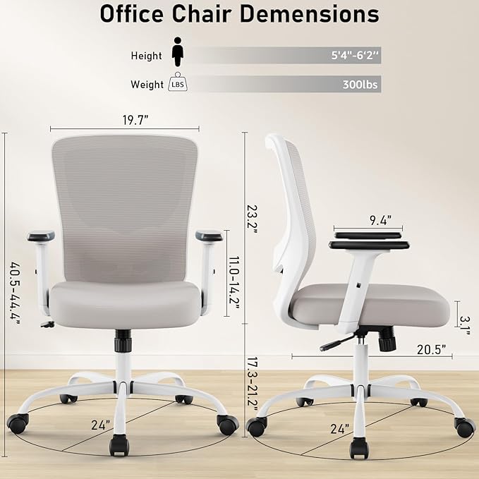 Office Chair, Ergonomic Desk Chair with Adjustable High Back, Breathable Mesh Computer Chair with Adjustable Armrests, Rolling Swivel Comfy Task Chairs, Executive Chair for Home Office - LeafyLoom