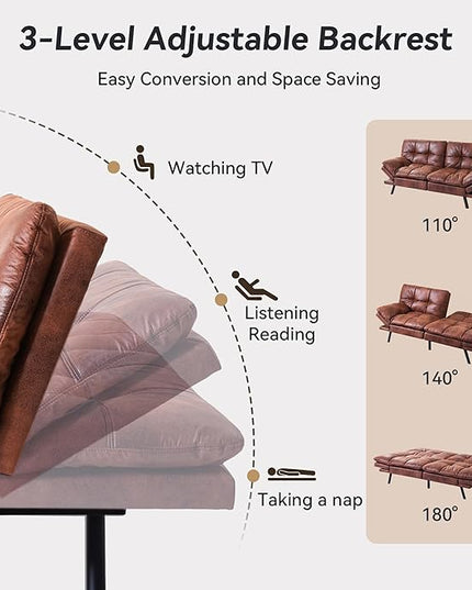 Memory Foam Faux Leather Futon Sofa Bed Couch,Convertible Futon Sofa Couch,Loveseat Sleeper Sofa Bed,Small Splitback Modern Sofa Bed for Living Room,Office,Apartment,Brown - LeafyLoom
