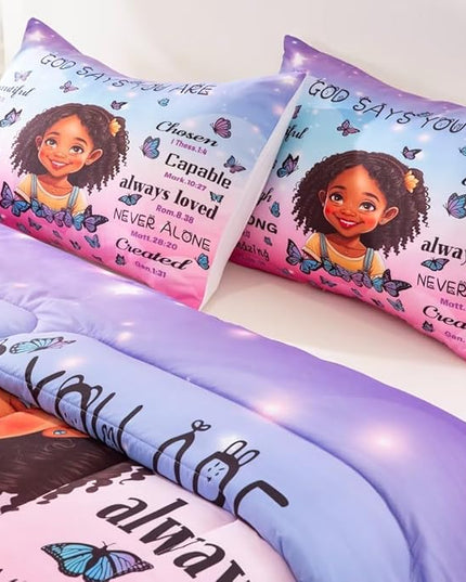 Black Girl Comforter Set, Full for Kids Teens, 3Pieces - 1 Comforter, 2 Pillow Shams, Premium Microfiber, Medium Weight, Motivational Decor, Machine Washable - LeafyLoom