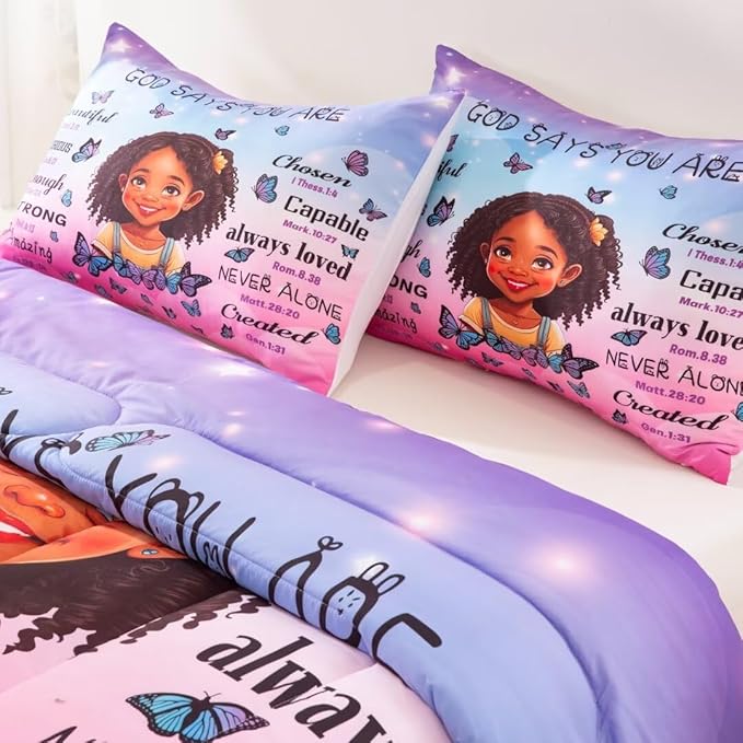 Black Girl Comforter Set Twin for Kids Teens,God Says You are Comforter Set for Black Women,Black Girl Magic Bedding Set,African American Girl Bed Bedroom Set - LeafyLoom