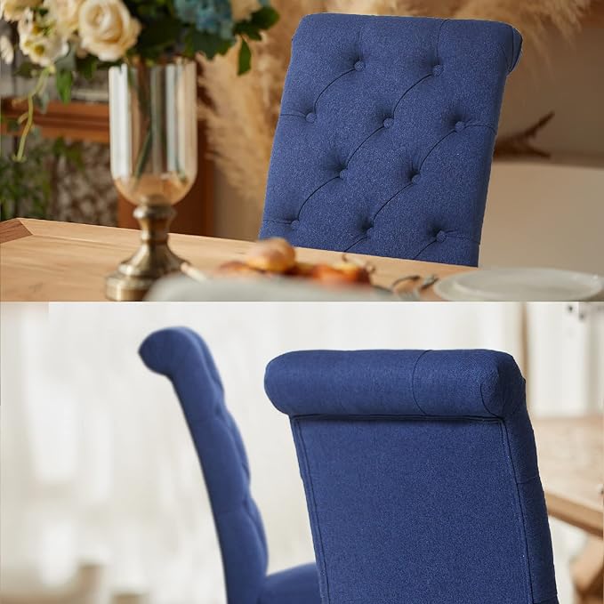 COLAMY Button Tufted Dining Chairs Set of 6, Parsons Upholstered Fabric Dining Room Chairs Kitchen Chairs with Wood Legs and Padded Seat, Dark Blue - LeafyLoom
