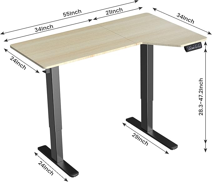 Electric Standing Desk, Height Adjustable Sit Stand up Desk, L-Shaped Memory Home Office Desk with Hook, 55 x 34 inch - LeafyLoom