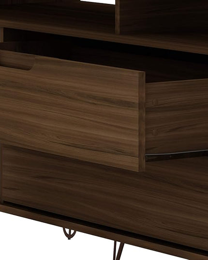 Manhattan Comfort Rockefeller Modern 2 Drawers Living Room Television Stand with Metal Legs, 62.99", Brown - LeafyLoom