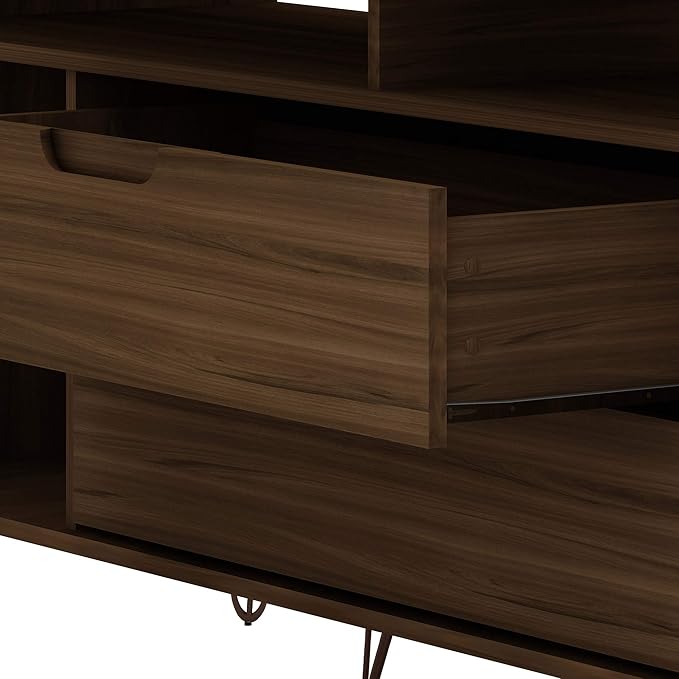 Manhattan Comfort Rockefeller Modern 2 Drawers Living Room Television Stand with Metal Legs, 62.99", Brown - LeafyLoom