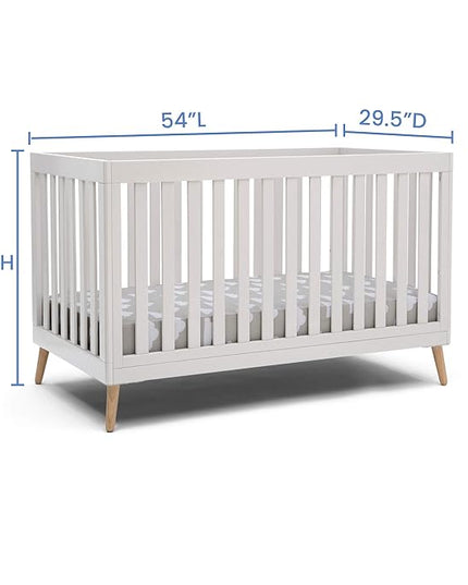 Delta Children Essex 4-in-1 Convertible Baby Crib, Bianca White with Natural Legs - LeafyLoom