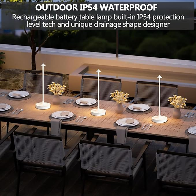 Cordless Table Lamps Rechargeable, LED Desk Lamp 4000mAh Battery Operated Outdoor Waterproof Portable Touch Dimmable Table Light for Patio/Restaurant/Bar/Indoor (White-1PC) - LeafyLoom