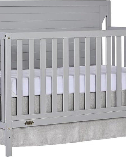 Cape Cod 5-In-1 Convertible Crib In Pebble Grey, Greenguard Gold And JPMA Certified, Built Of Sustainable New Zealand Pinewood, 3 Mattress Height Positions - LeafyLoom
