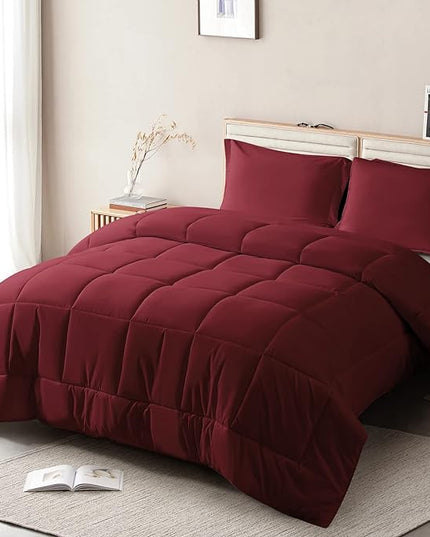 King Comforter Set 3 Pieces - Goose Down Alternative with 2 Pillow Shams - Extra Thick - Soft and Comfortable - Machine Washable (King,Burgandy) - LeafyLoom