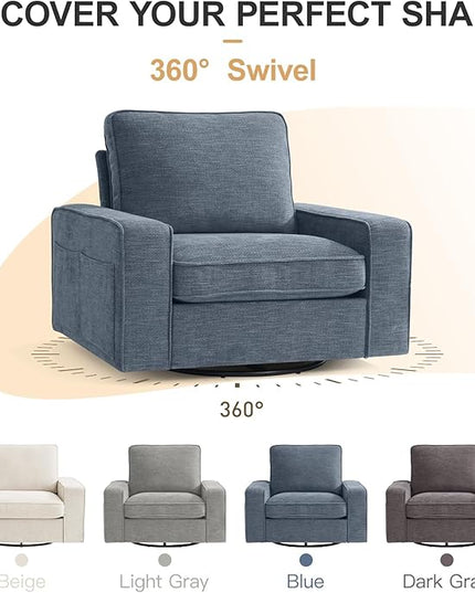 EASELAND Oversized Accent Chair, Reading Chair with Upholstered Chenille Fabric, Sofa Chair with Armrest, Single Sofa Chair for Living Room, Swivel Chair with Wooden Legs, Comfy Chair for Small Spaces - LeafyLoom