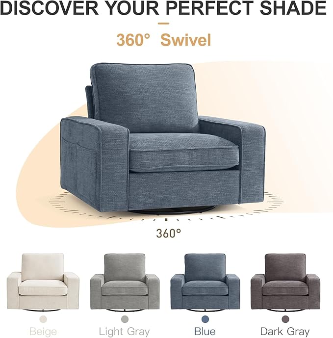 EASELAND Oversized Accent Chair, Reading Chair with Upholstered Chenille Fabric, Sofa Chair with Armrest, Single Sofa Chair for Living Room, Swivel Chair with Wooden Legs, Comfy Chair for Small Spaces - LeafyLoom