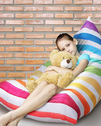 Stuffed Animal Storage Bean Bag Chair Cover Organizer Extra Large Beanbag Stuffed Animal Holder Canvas Stuff Animal Storage Sleeping Storage Bean Bag Chair Without Filling for Kids (Rainbow Style) - LeafyLoom
