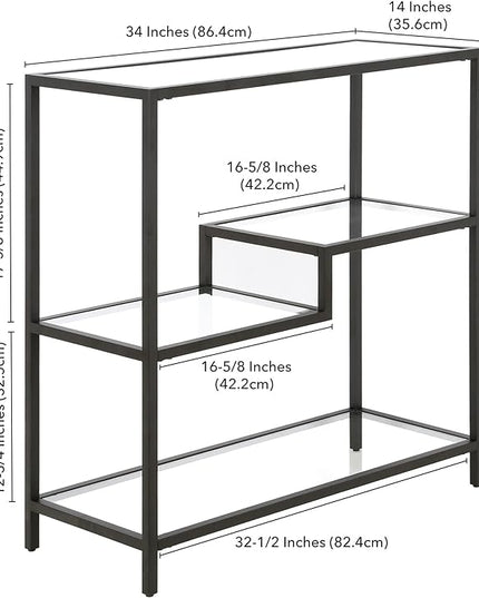 Henn&Hart 36" Tall Rectangular Bookcase in Blackened Bronze, for Home Office, Living Room - LeafyLoom